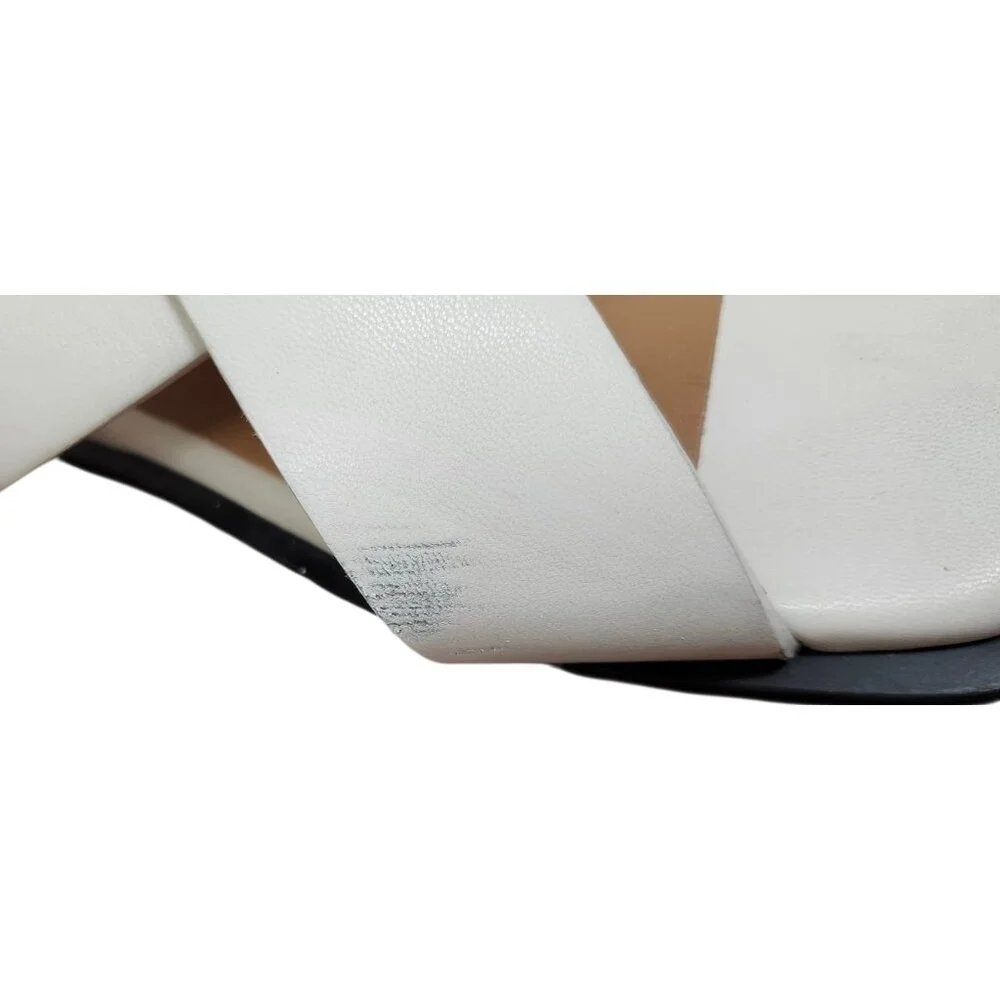 Ganni White Leather Criss Cross Sandals Square Toe Buckle Slingback Sz 40 / 10